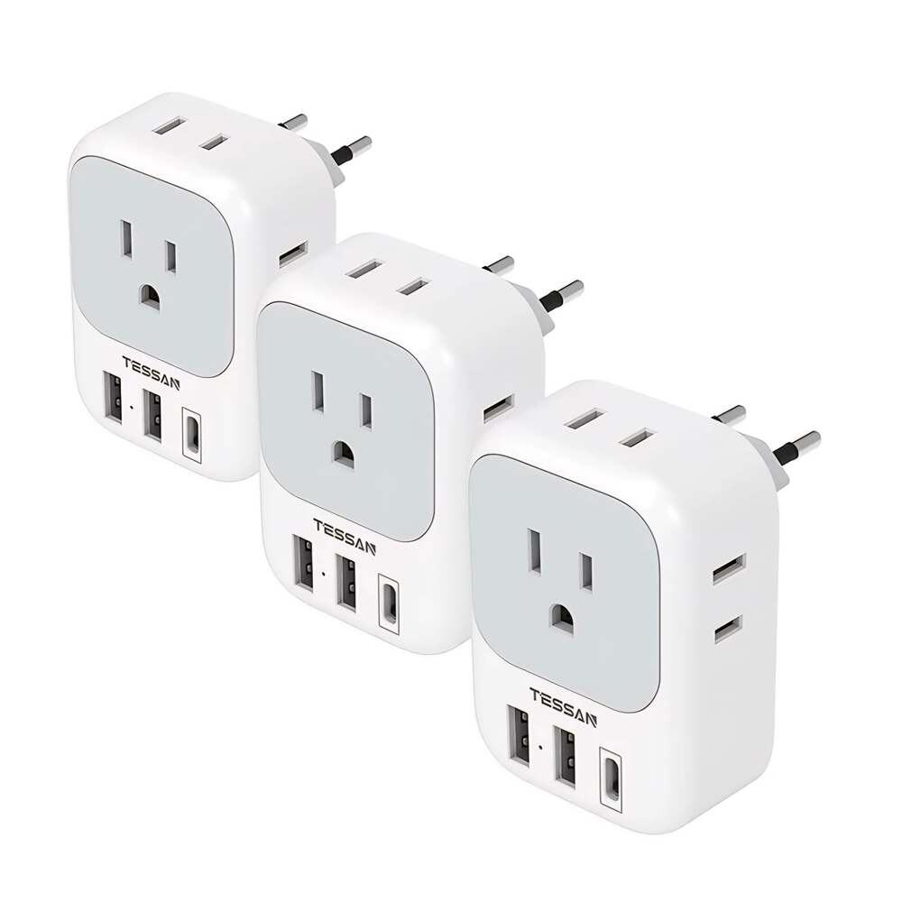 TESSAN 3 Pack US to European Travel Plug Adapter USB C  w/ 4 AC & 3 USB,New